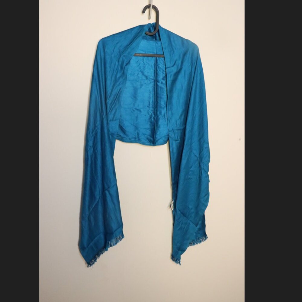 C Brand 100% Rayon Blue scarf with 1" fringe on edges. Approx size 70 X 18"